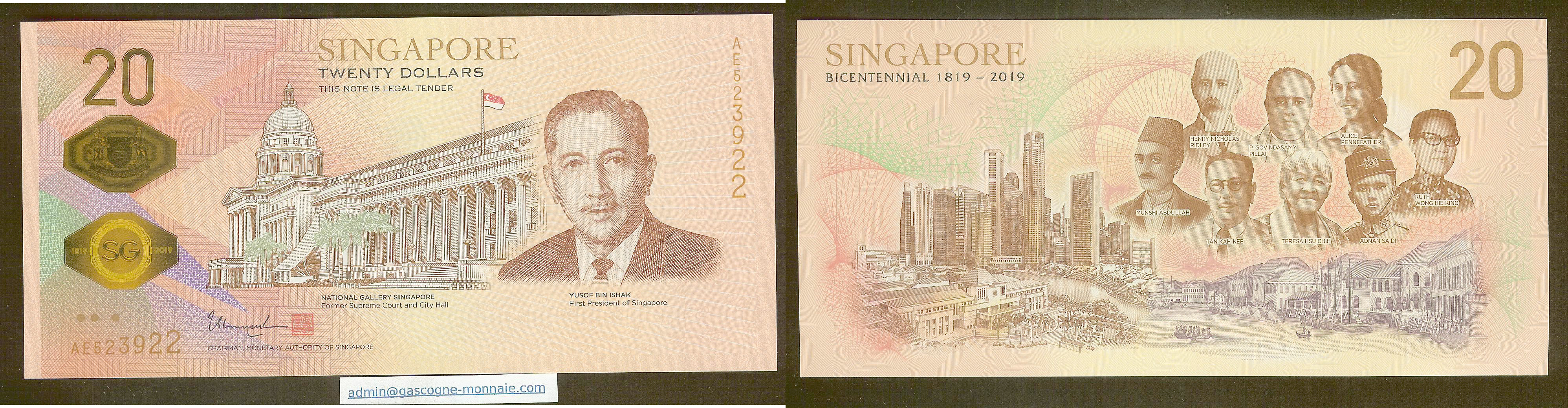 Singapore $20 2019 P.63a Unc